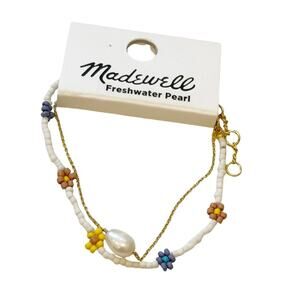 Madewell Freshwater Pearl Daisy Bracelet Set Lighthouse Gold Plated Brass NWT
